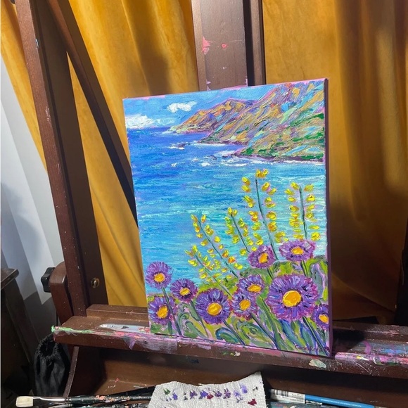 California Big Sur Oil Painting On Canvas 12 X 9 Inches Contemporary Van Gogh - Picture 6 of 14